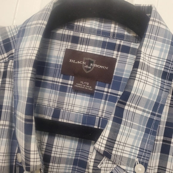 Black Brown 1826 Navy Plaid Button Front Long Sleeve Shirt 100% cotton, Size XL - Picture 2 of 6